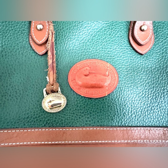 Vintage Green Dooney & Bourke All Weather Leather Satchel Handbag Matching Walle - Picture 5 of 11